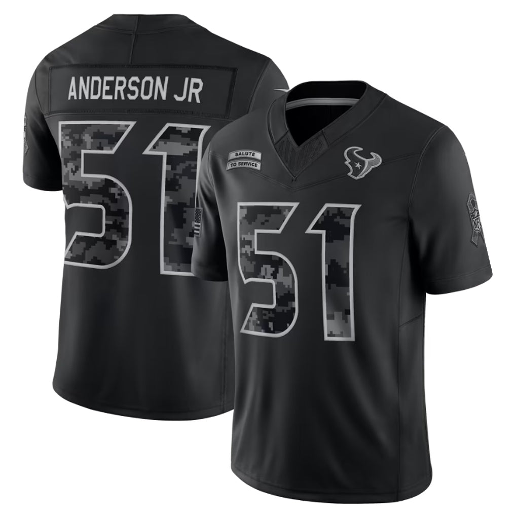 Tlead H.Texans #51 Will Anderson Jr. Player Black Limited 2026 Salute to Service Home Game Stitched Jerseys