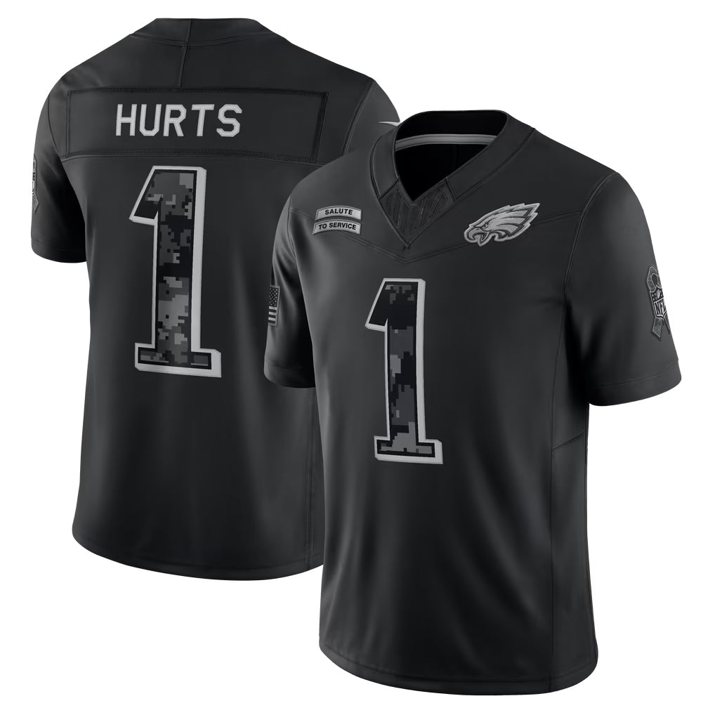 Tlead P.Eagles #1 Jalen Hurts Player Black Limited 2026 Salute to Service Home Game Stitched Jerseys
