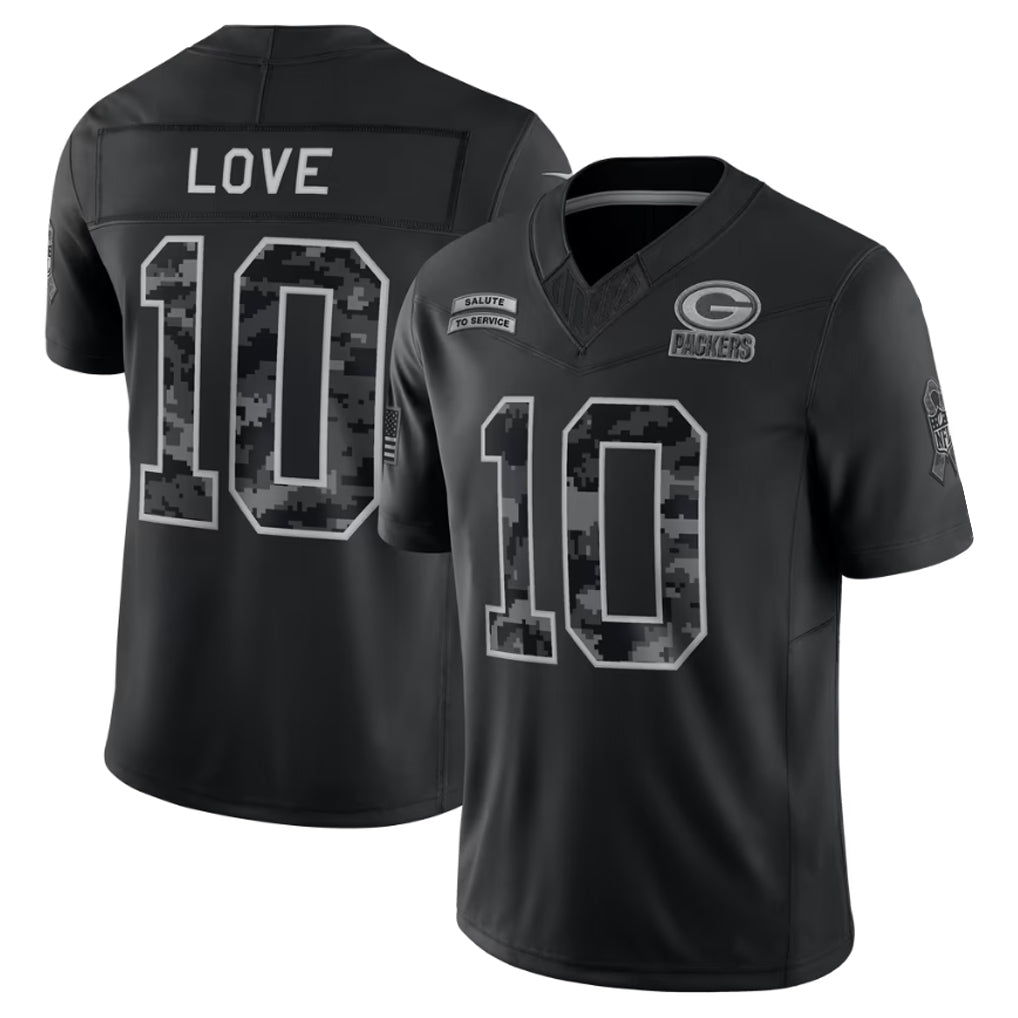 Tlead GB.Packers #10 Jordan Love Player Black Limited 2026 Salute to Service Home Game Stitched Jerseys