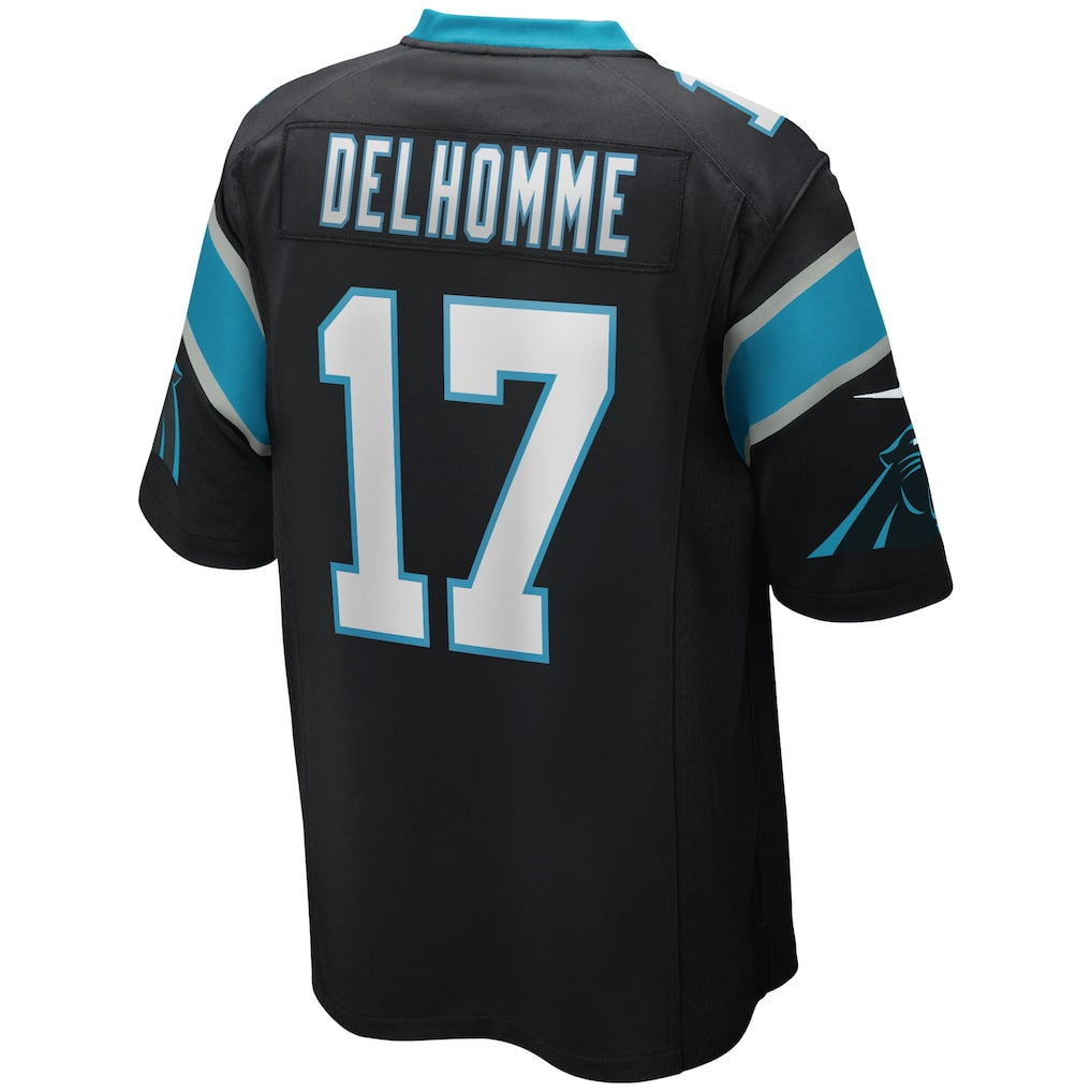Tlead C.Panthers #17 Jake Delhomme Black Game Retired Player Jersey