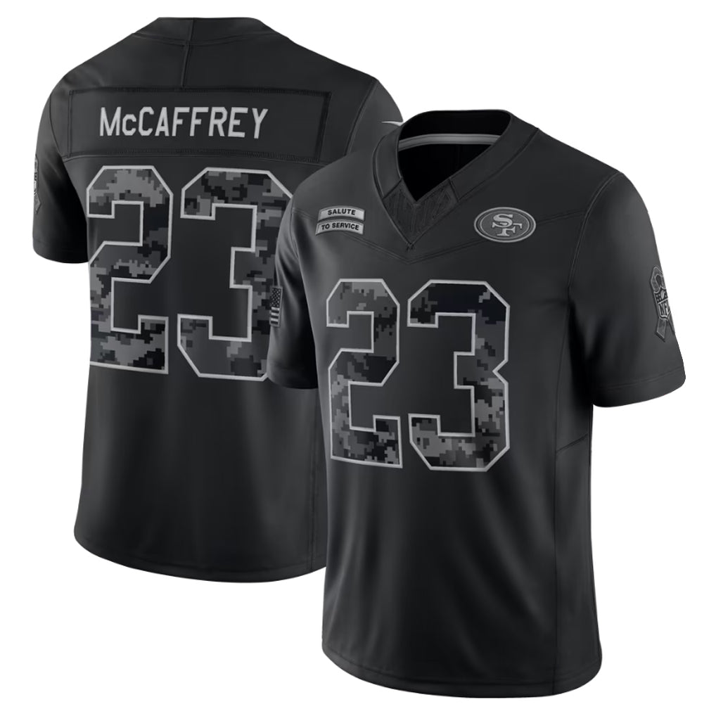 Tlead SF.49ers #23 Christian McCaffrey Player Black Limited 2026 Salute to Service Home Game Stitched Jerseys