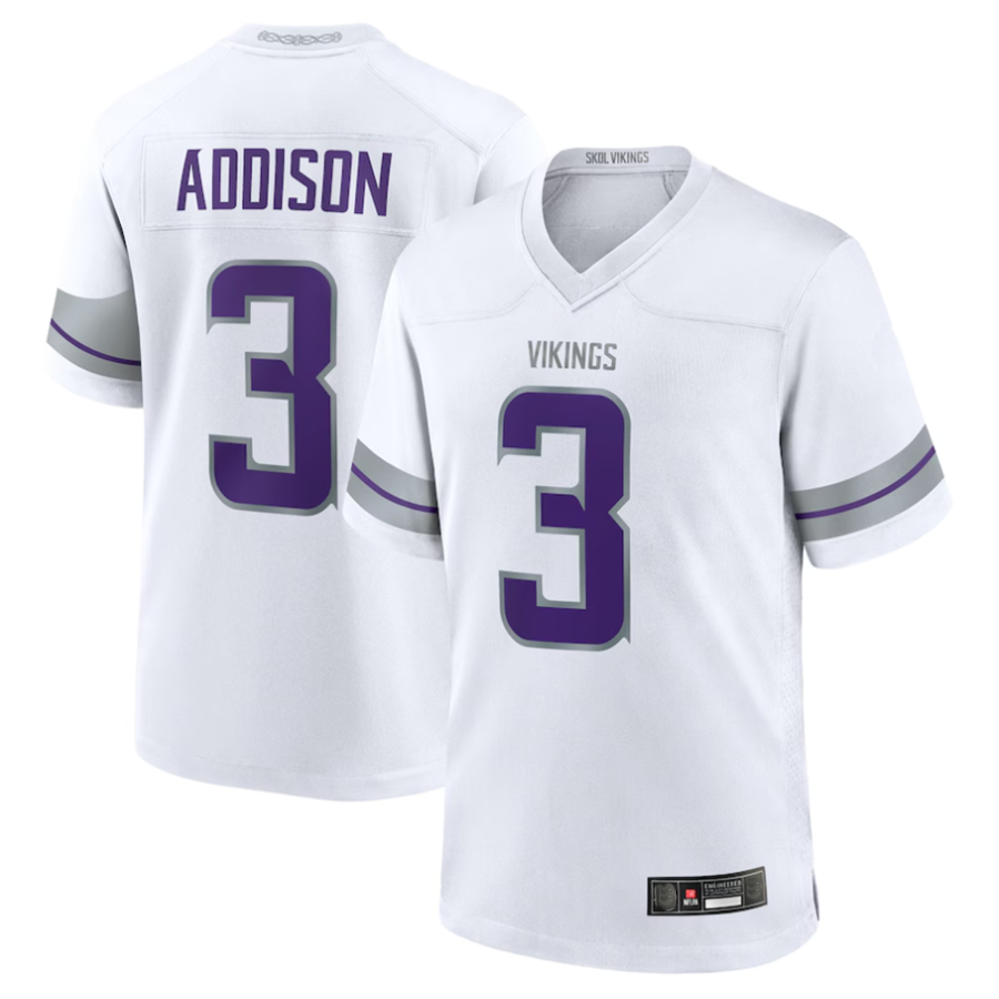 Tlead #3 Jordan Addison Player MN.Vikings White Alternate Game Stitched Jerseys