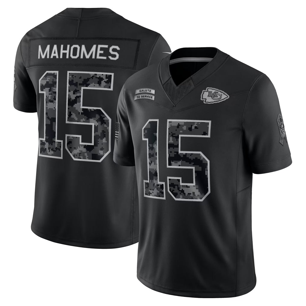 Tlead KC.Chiefs #15 Patrick Mahomes Player Black Limited 2026 Salute to Service Home Game Stitched Jerseys