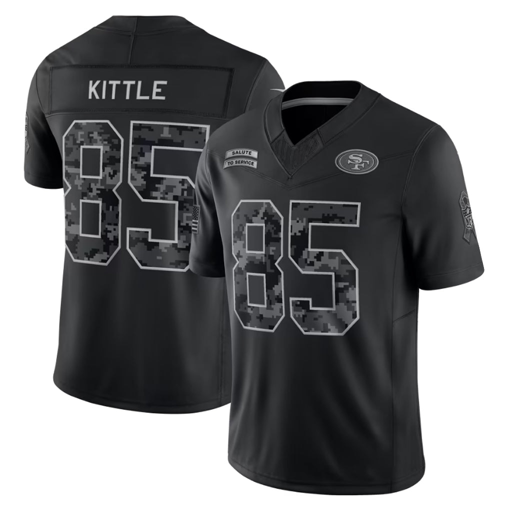 Tlead SF.49ers #85 George Kittle Player Black Limited 2026 Salute to Service Home Game Stitched Jerseys