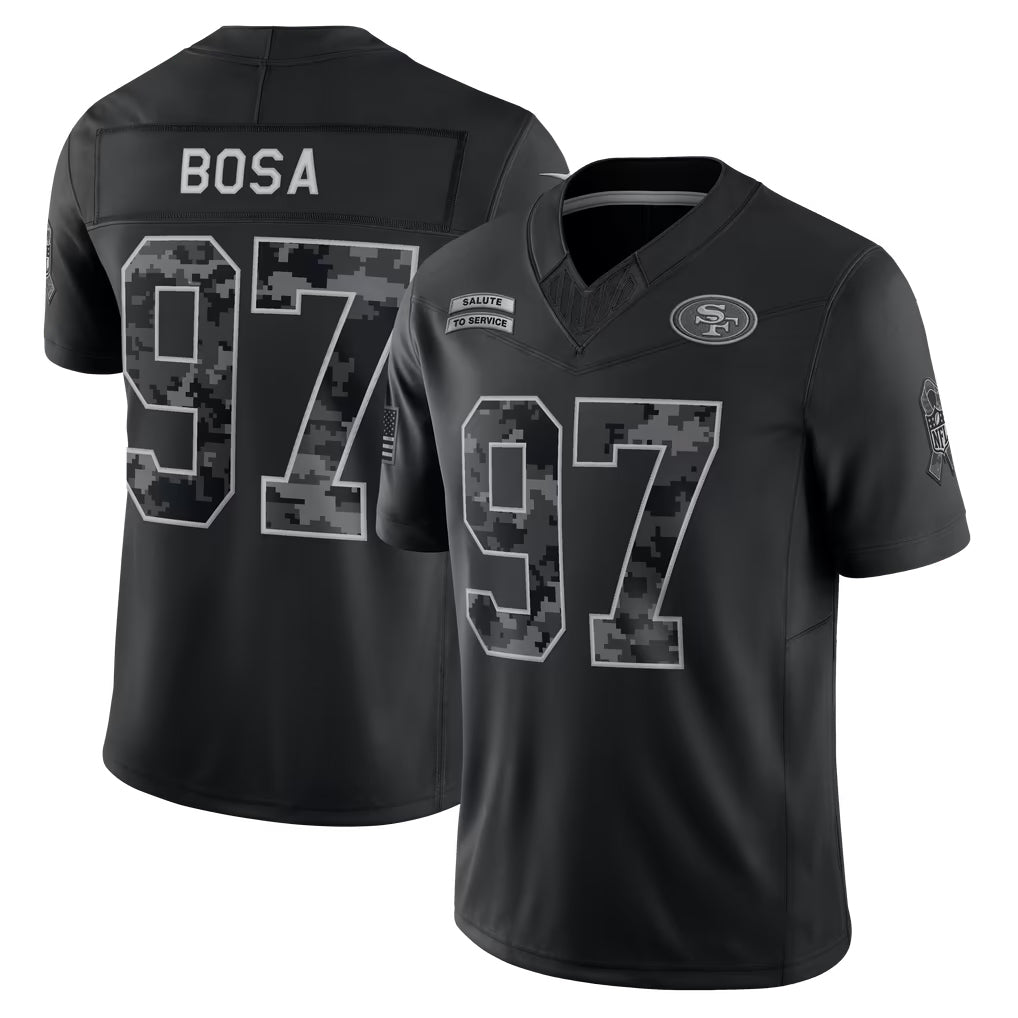 Tlead SF.49ers #97 Nick Bosa Player Black Limited 2026 Salute to Service Home Game Stitched Jerseys