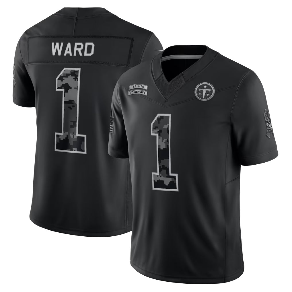Tlead T.Titans #1 Cameron Ward Player Black Limited 2026 Salute to Service Home Game Stitched Jerseys