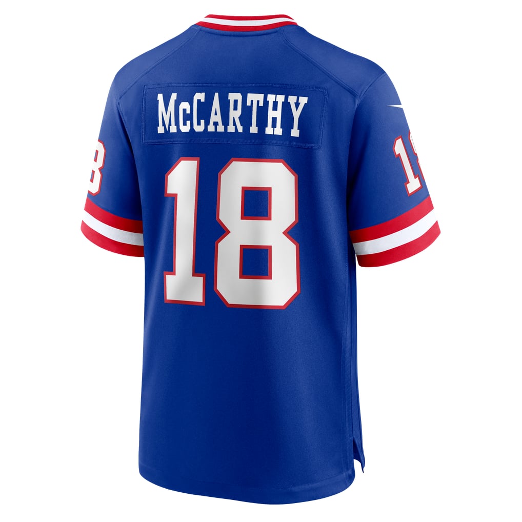 Tlead NY.Giants #18 J.J. McCarthy Royal Alternate Legacy Game Jersey