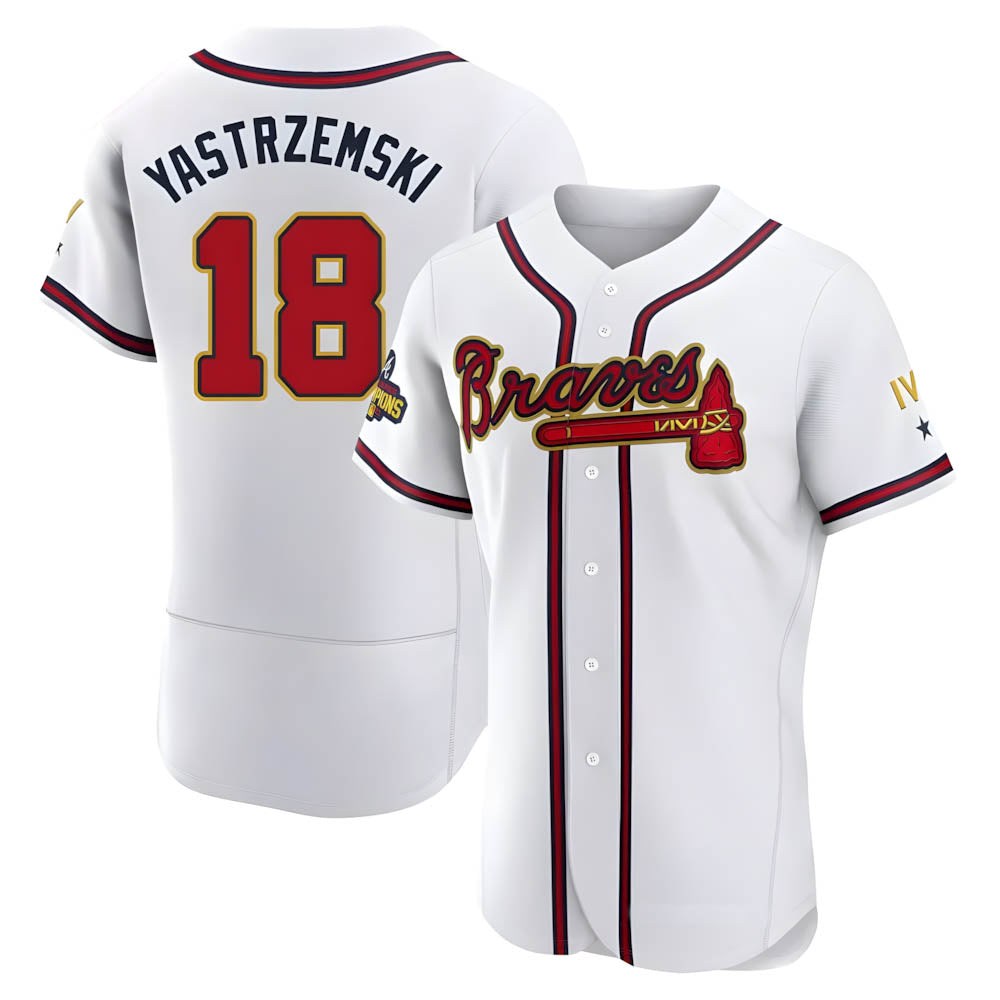Tlead A.Braves #18 Mike Yastrzemski player Gold Authentic White Program Stitched Jerseys