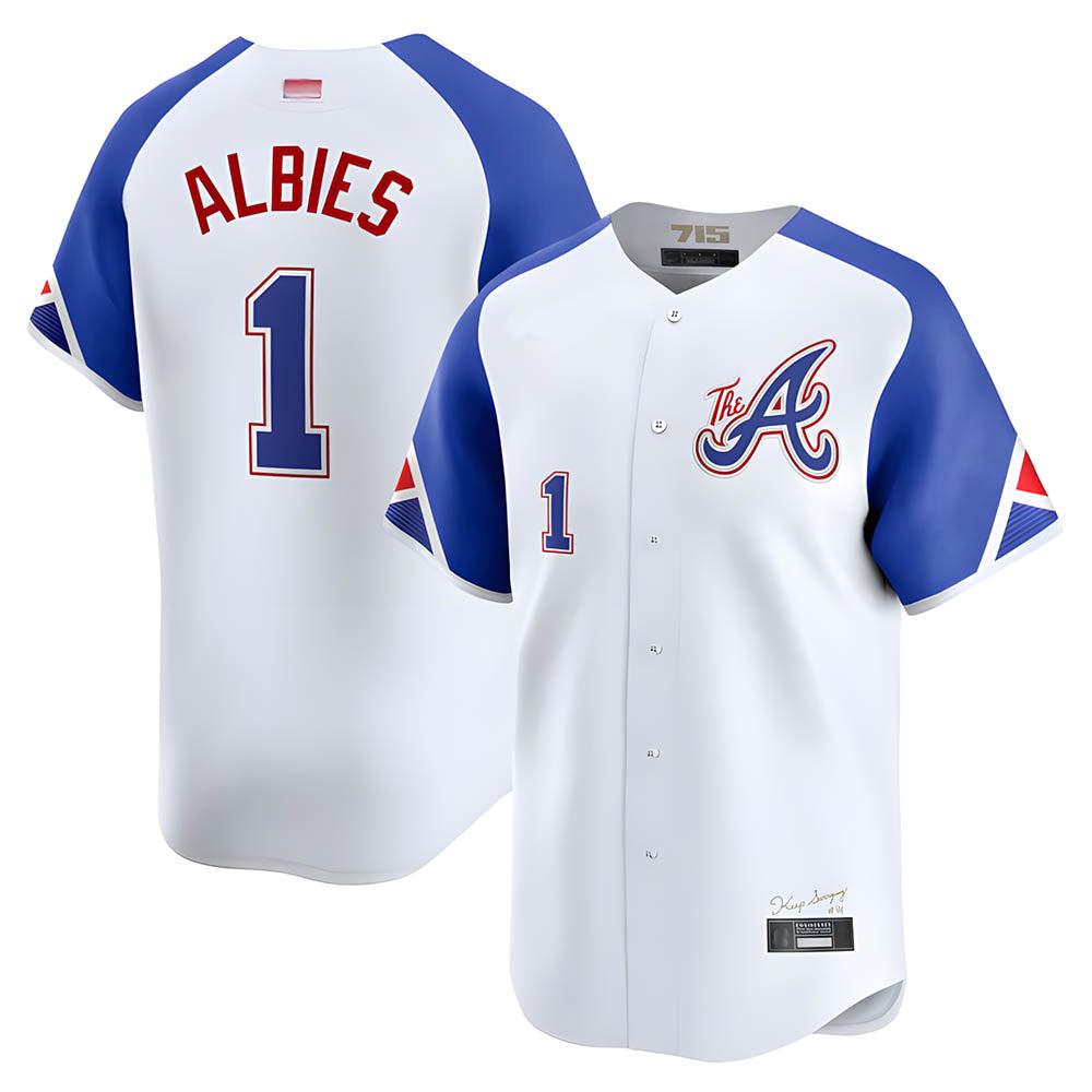 Tlead A.Braves #1 Ozzie Albies Player Blue City Connect Stitched Jerseys