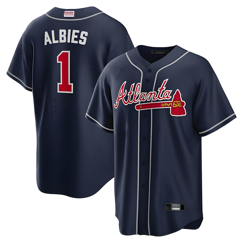 Tlead A.Braves #1 Ozzie Albies Player Navy Alternate Stitched Jerseys