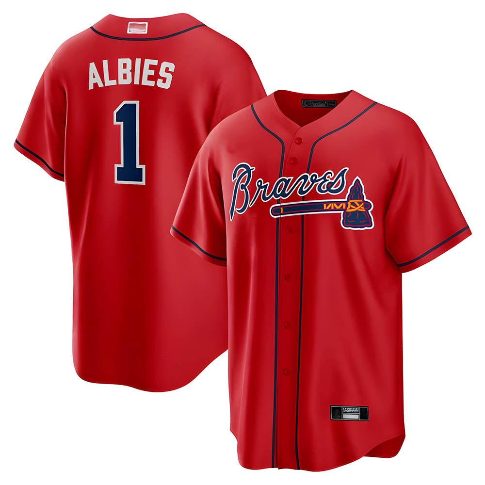 Tlead A.Braves #1 Ozzie Albies Player Red Alternate Stitched Jerseys