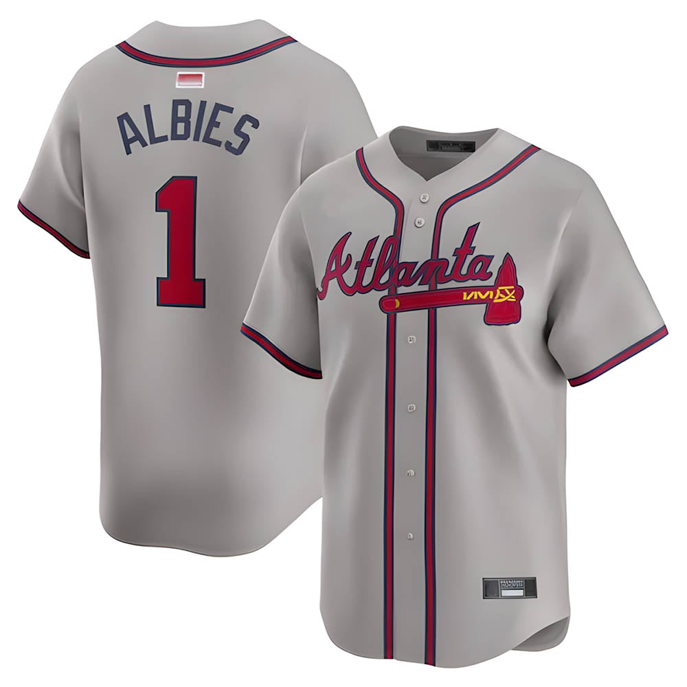 Tlead A.Braves #1 Ozzie Albies Player Gray Vapor Premier City Connect Premium Stitched Jerseys