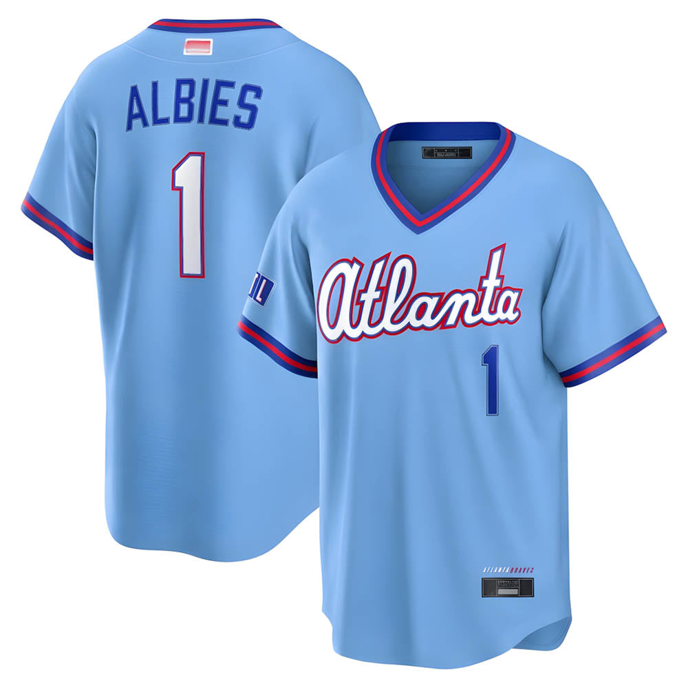 Tlead A.Braves #1 Ozzie Albies Player Powder Blue 2026 City Connect T shirt Stitched Jerseys