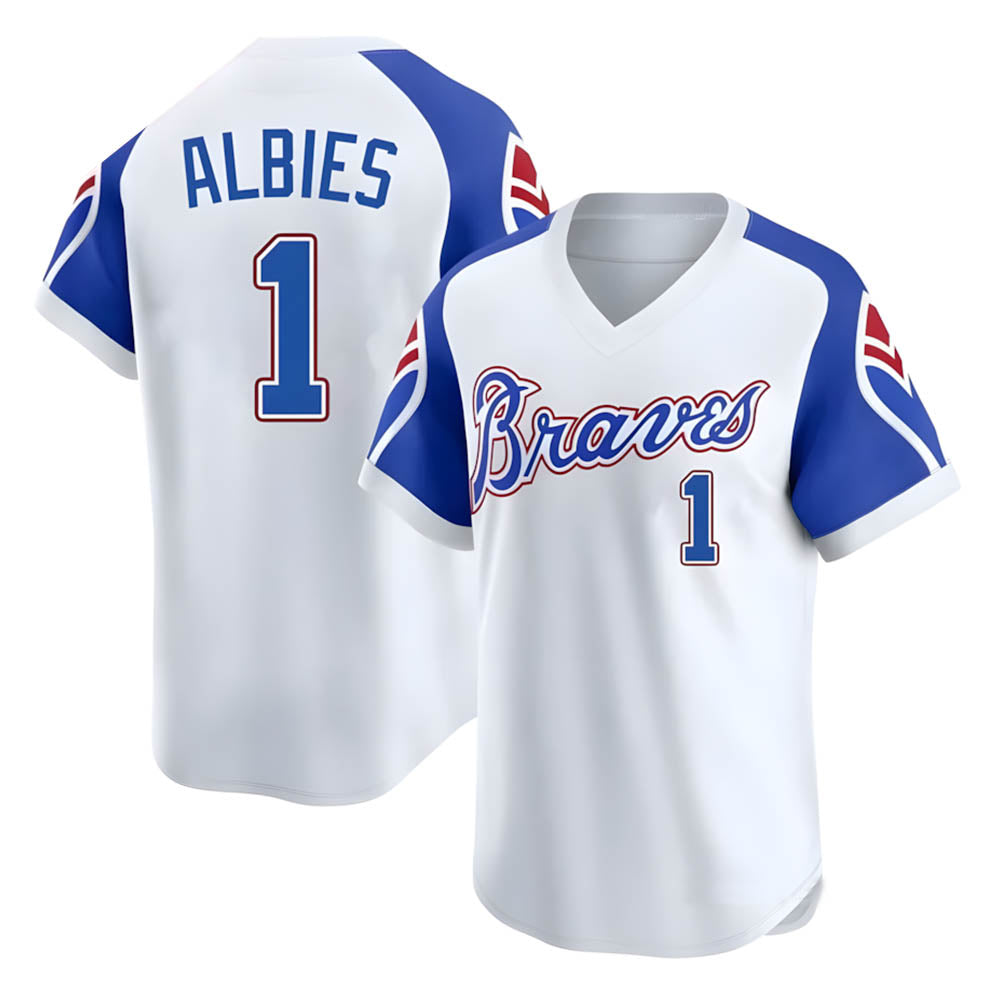 Tlead A.Braves #1 Ozzie Albies Player White Limited Throwback Cooperstown Collection Stitched Jerseys