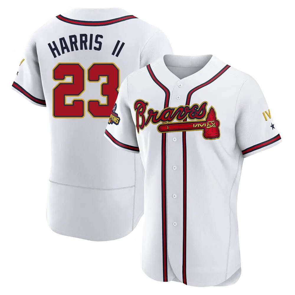 Tlead A.Braves #23 Michael Harris II player White&Gold Authentic Program Stitched Jerseys