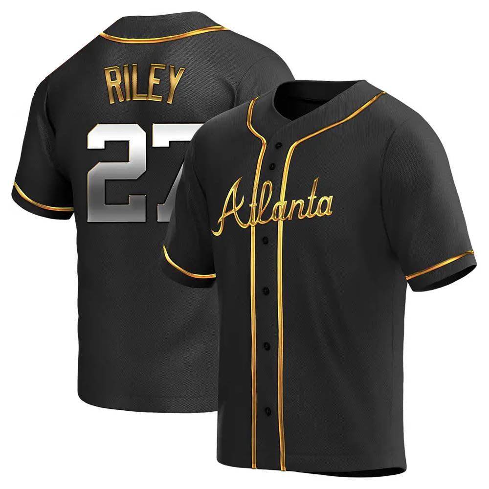 Tlead A.Braves #27 Austin Riley Player Black&Gold Replica en Alternate Stitched Jerseys