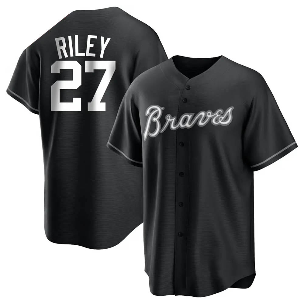 Tlead A.Braves #27 Austin Riley Player Black&White Replica Stitched Jerseys