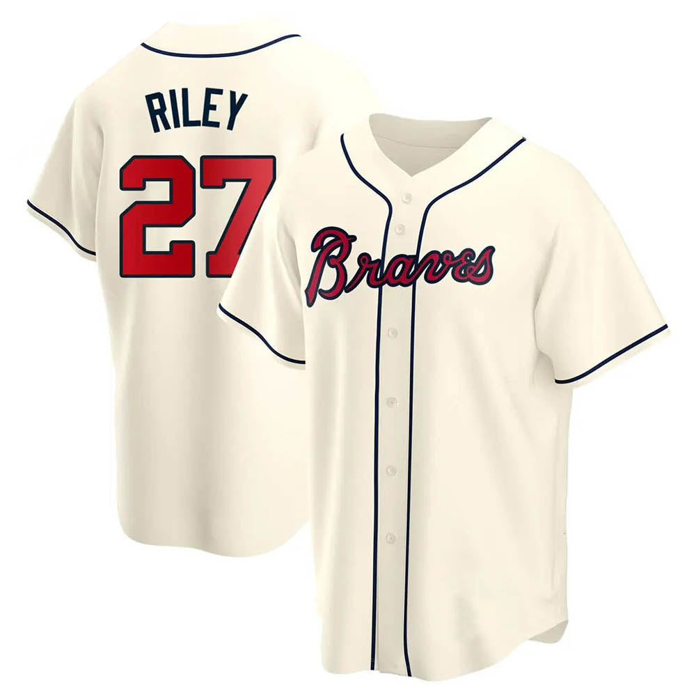Tlead A.Braves #27 Austin Riley Player Cream Replica Alternate Stitched Jerseys