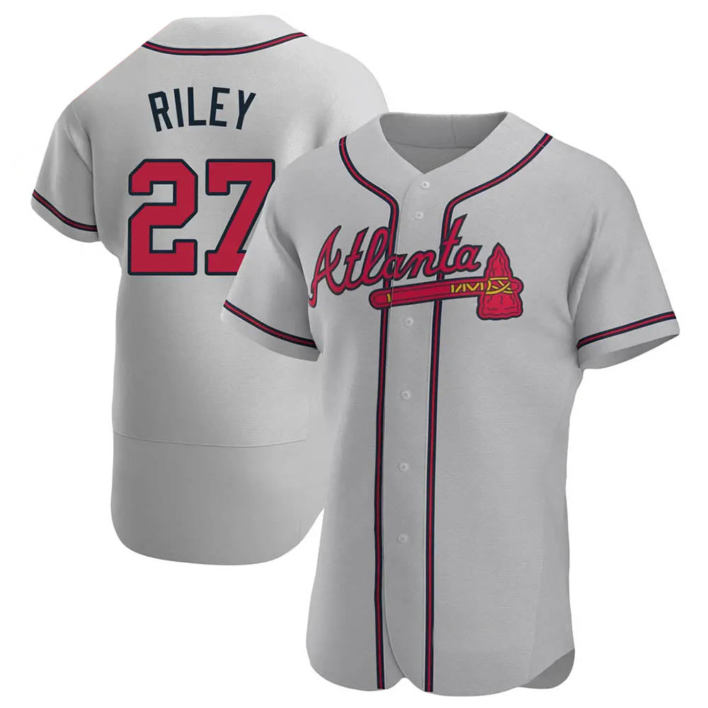 Tlead A.Braves #27 Austin Riley Player Gray Authentic Road Stitched Jerseys