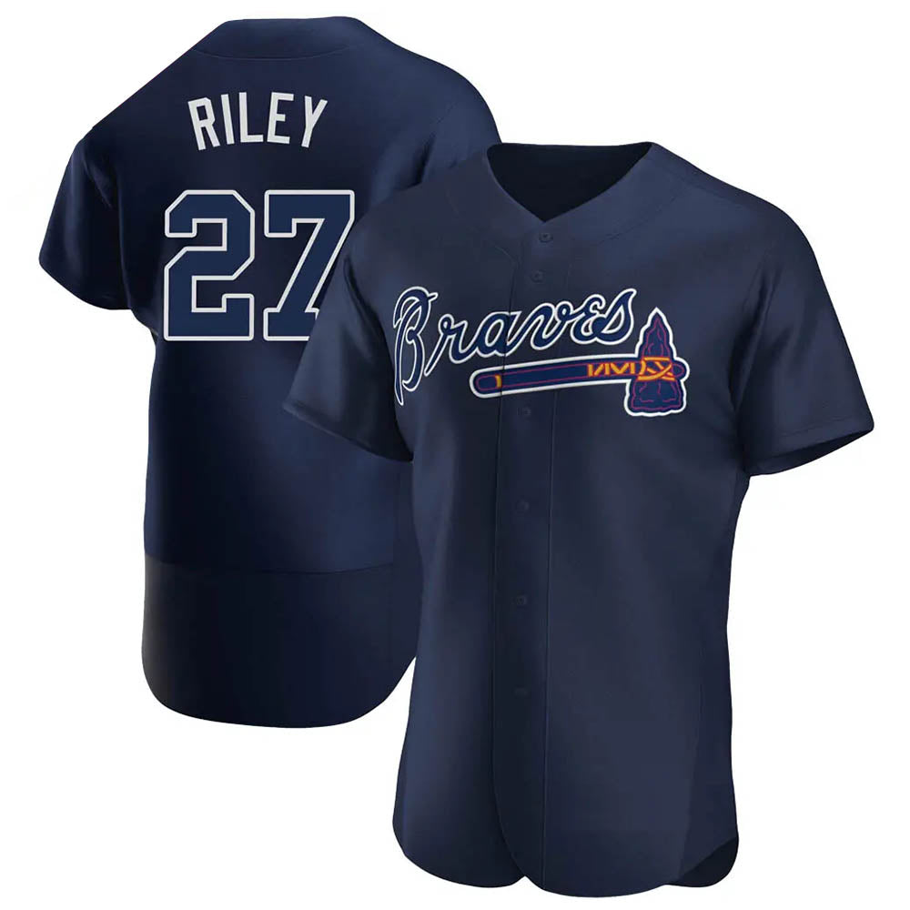 Tlead A.Braves #27 Austin Riley Player Navy Authentic Alternate Team Stitched Jerseys
