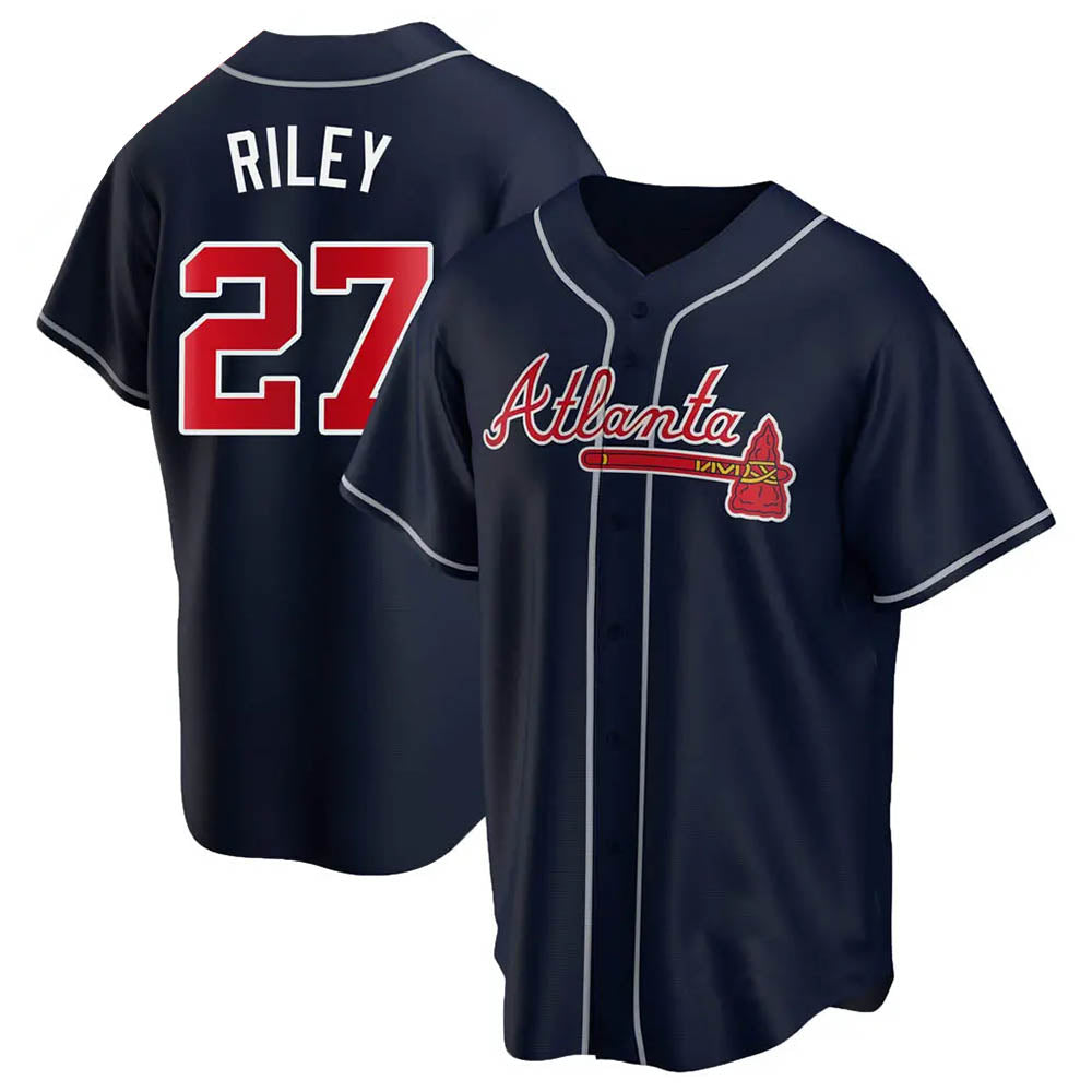 Tlead A.Braves #27 Austin Riley Player Navy Replica Alternate Stitched Jerseys