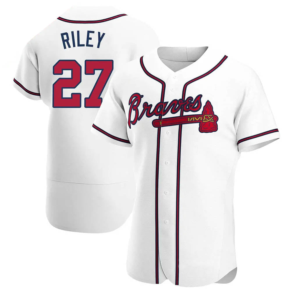 Tlead A.Braves #27 Austin Riley Player White Authentic Home Stitched Jerseys