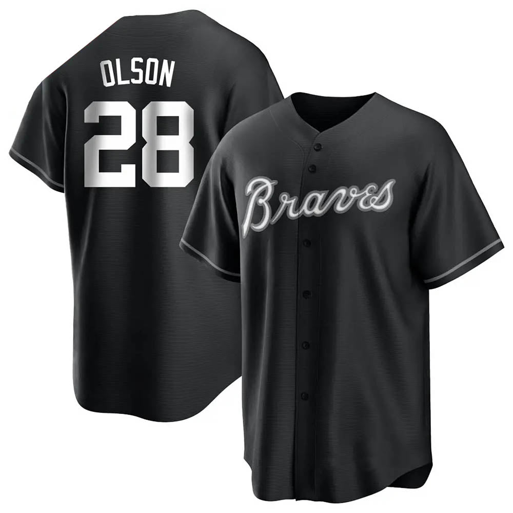 Tlead A.Braves #28 Matt Olson Player Black&White Replica Stitched Jerseys