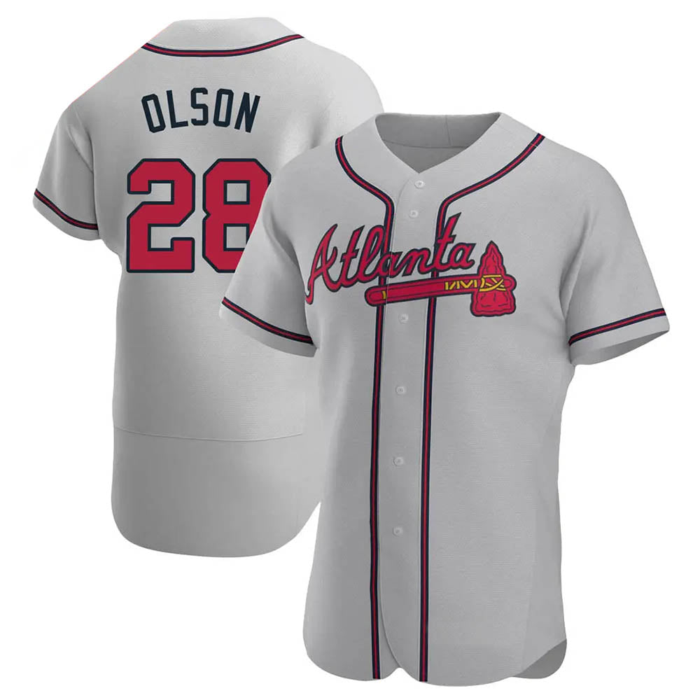 Tlead A.Braves #28 Matt Olson Player Gray Authentic Road Stitched Jerseys