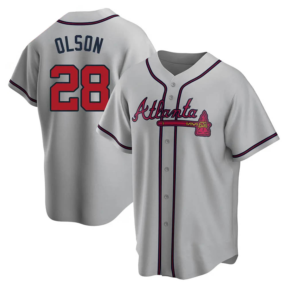 Tlead A.Braves #28 Matt Olson Player Gray Replica Road Stitched Jerseys