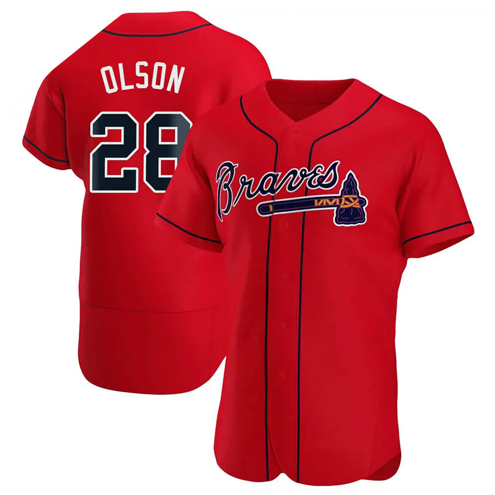 Tlead A.Braves #28 Matt Olson Player Red Authentic Alternate Stitched Jerseys