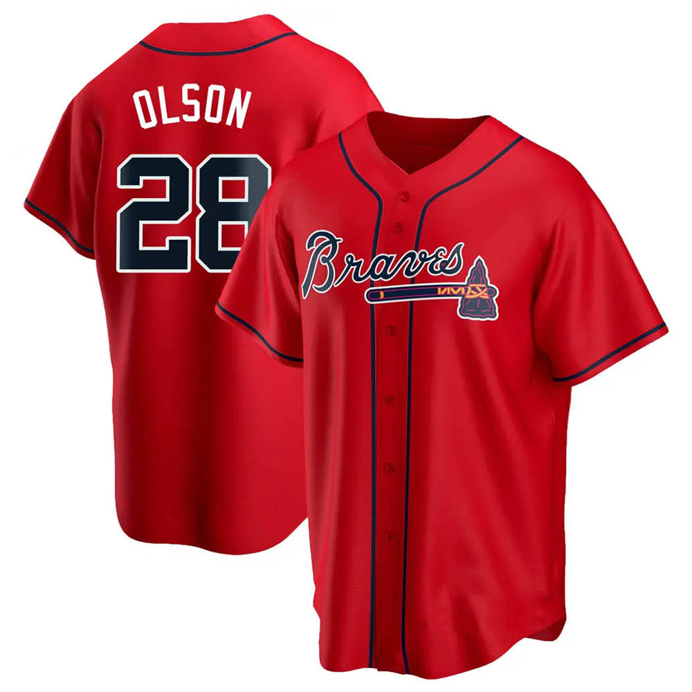 Tlead A.Braves #28 Matt Olson Player Red Replica Alternate Stitched Jerseys