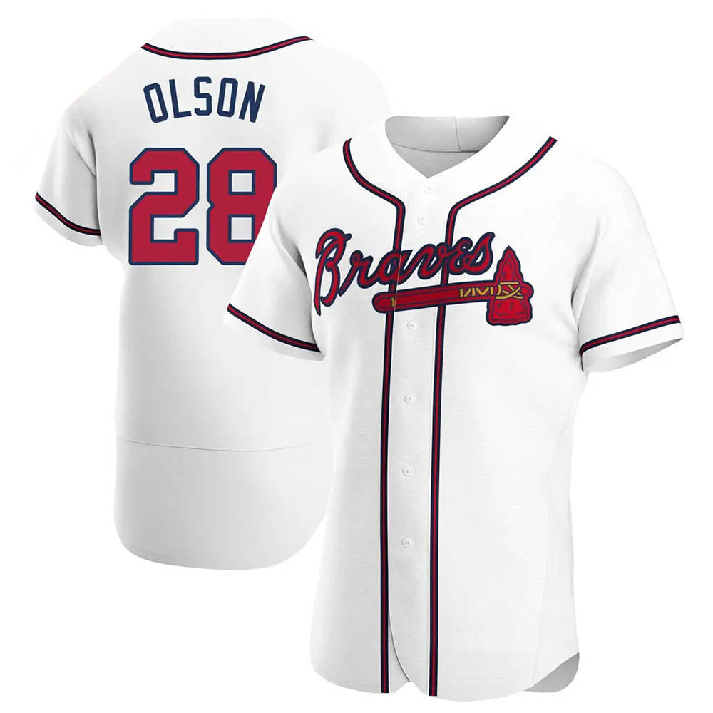 Tlead A.Braves #28 Matt Olson Player White Authentic Home Stitched Jerseys