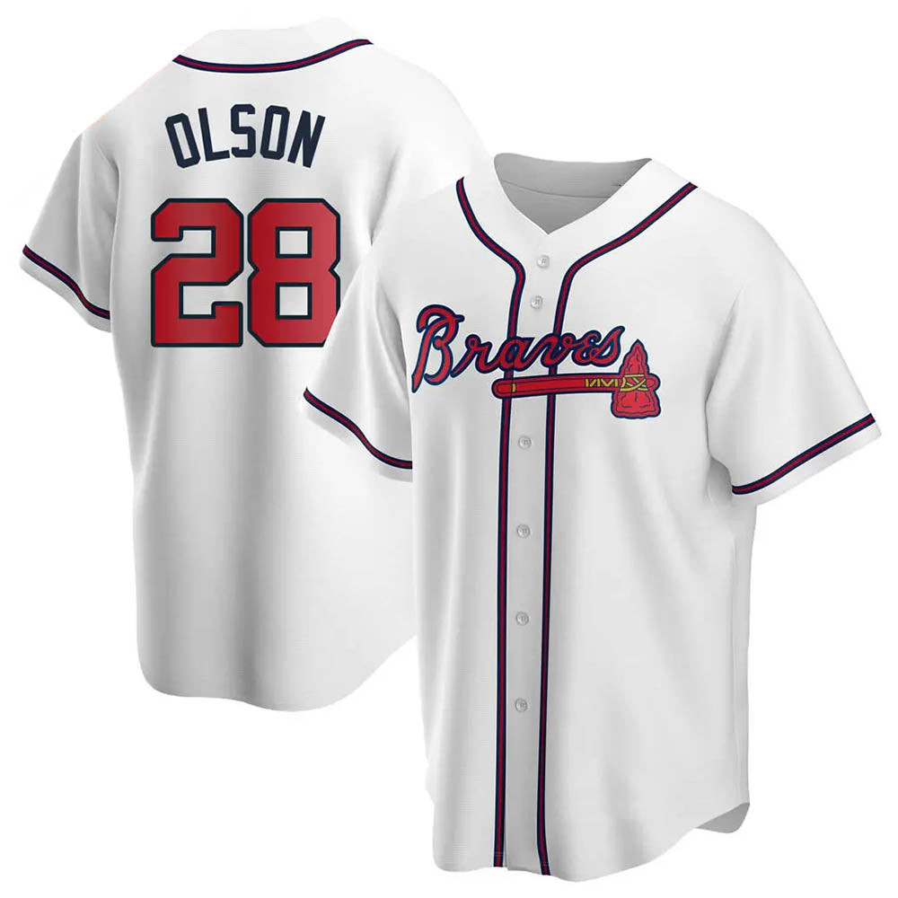 Tlead A.Braves #28 Matt Olson Player White Replica Home Stitched Jerseys