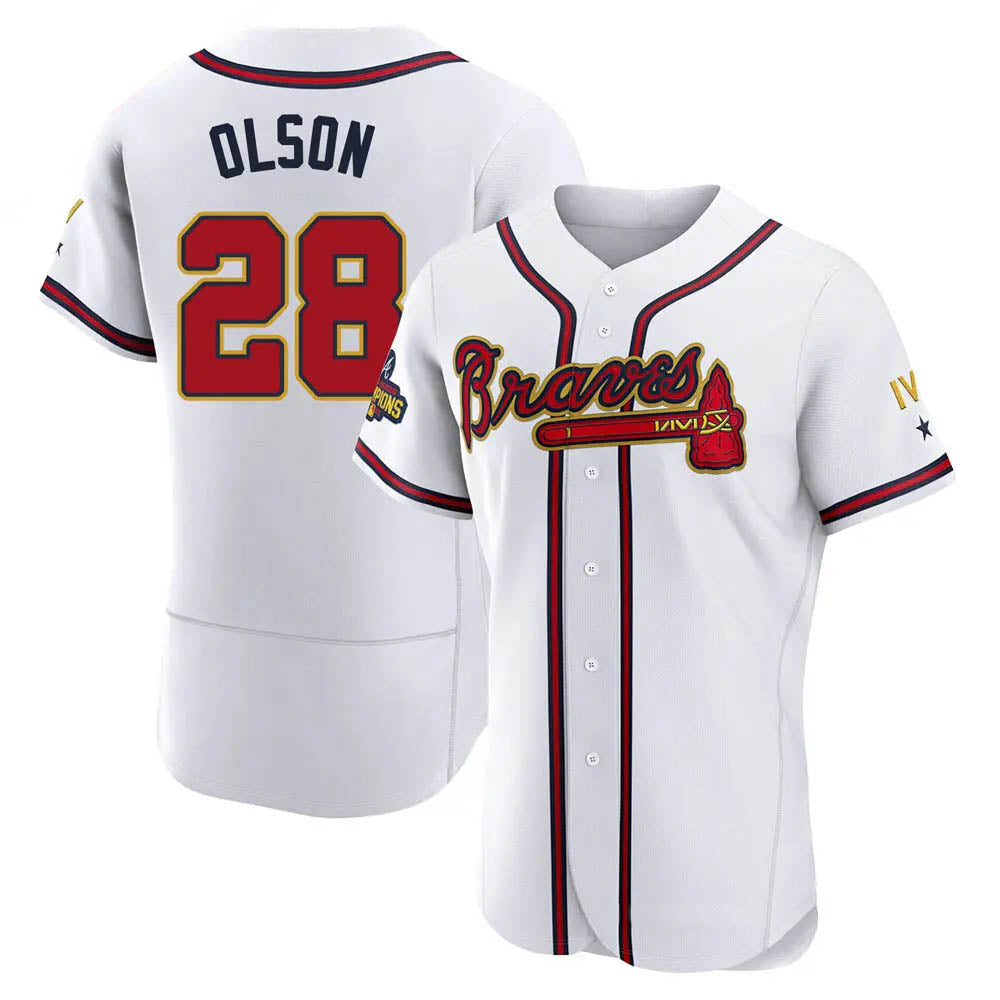 Tlead A.Braves #28 Matt Olson Player White&Gold Authentic Program Stitched Jerseys