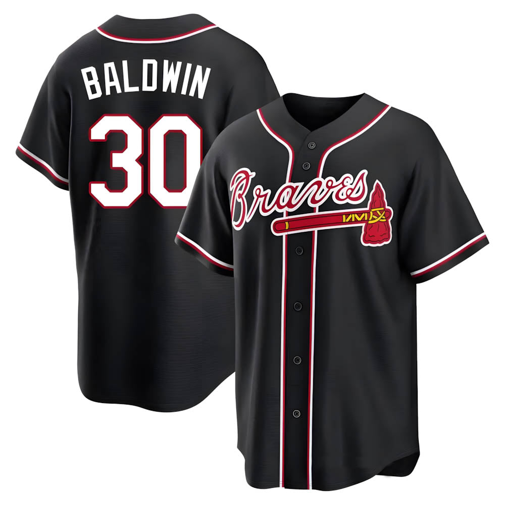 Tlead A.Braves #30 Drake Baldwin player Black Replica Fashion Out Stitched Jerseys
