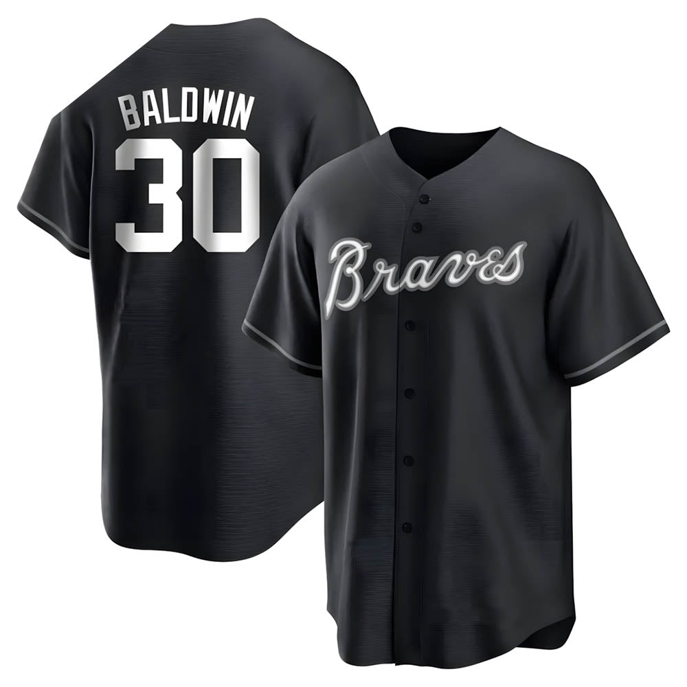 Tlead A.Braves #30 Drake Baldwin player Black&White Replica Stitched Jerseys