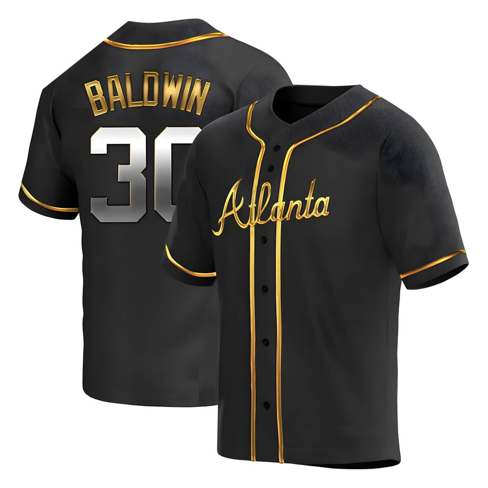 Tlead A.Braves #30 Drake Baldwin player Gold Replica Black en Alternate Stitched Jerseys