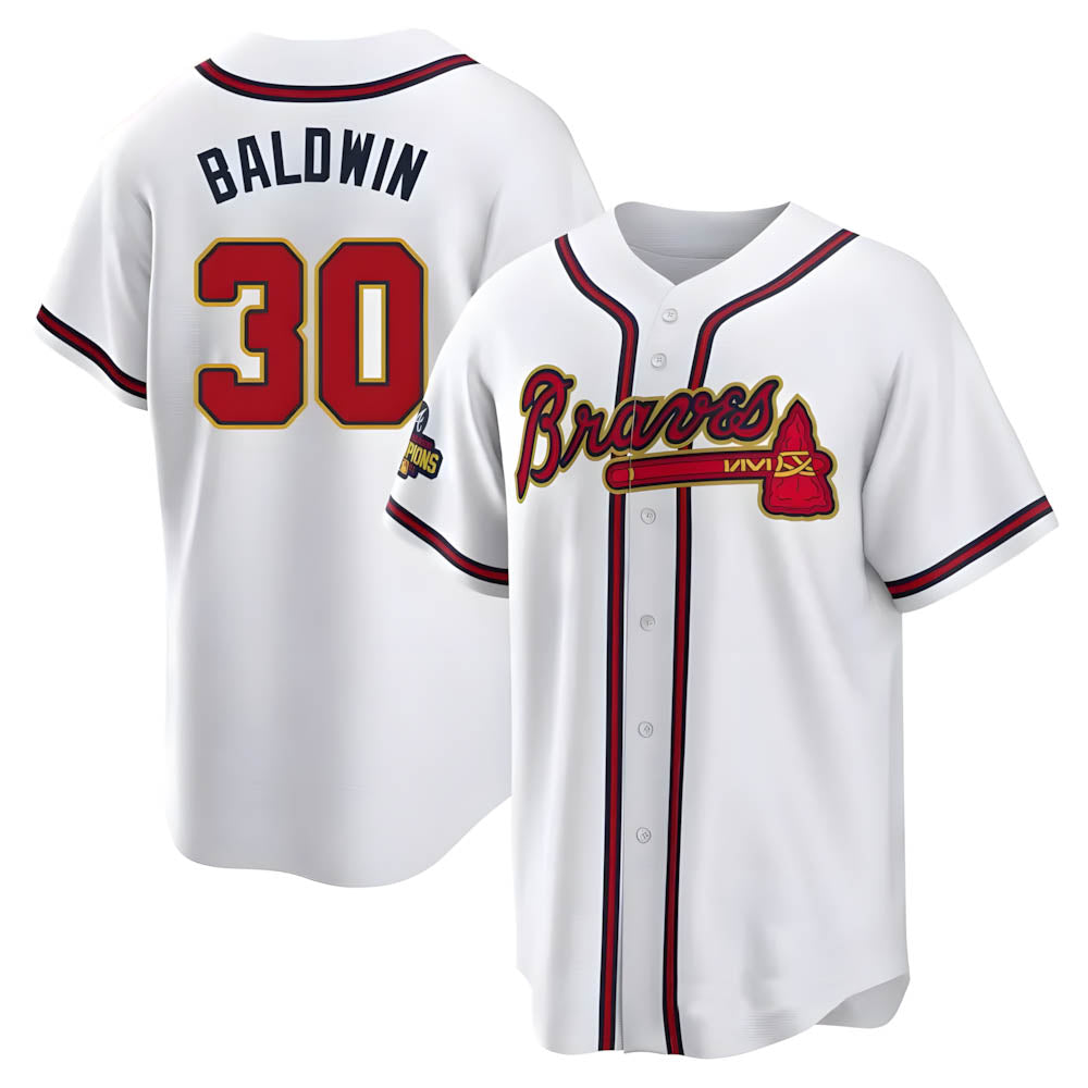 Tlead A.Braves #30 Drake Baldwin player Gold Replica White Program Stitched Jerseys