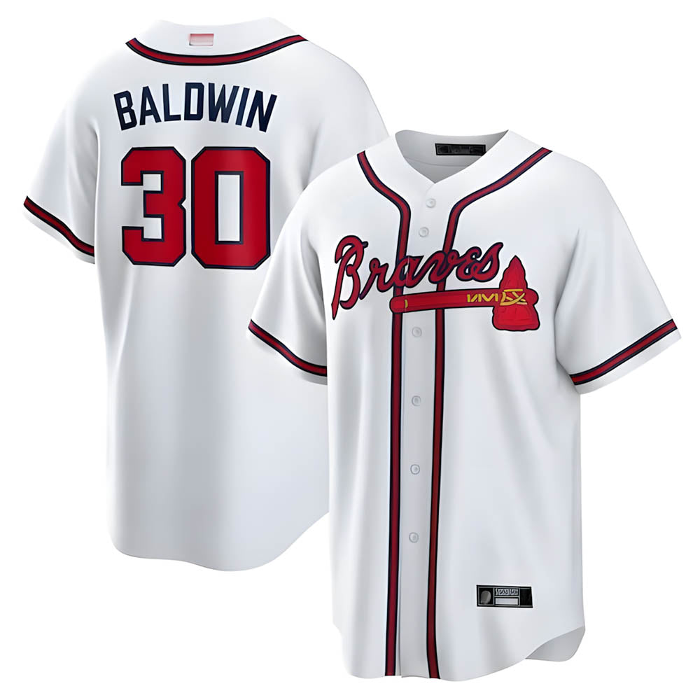 Tlead A.Braves #30 Drake Baldwin player White Home Replica Stitched Jerseys