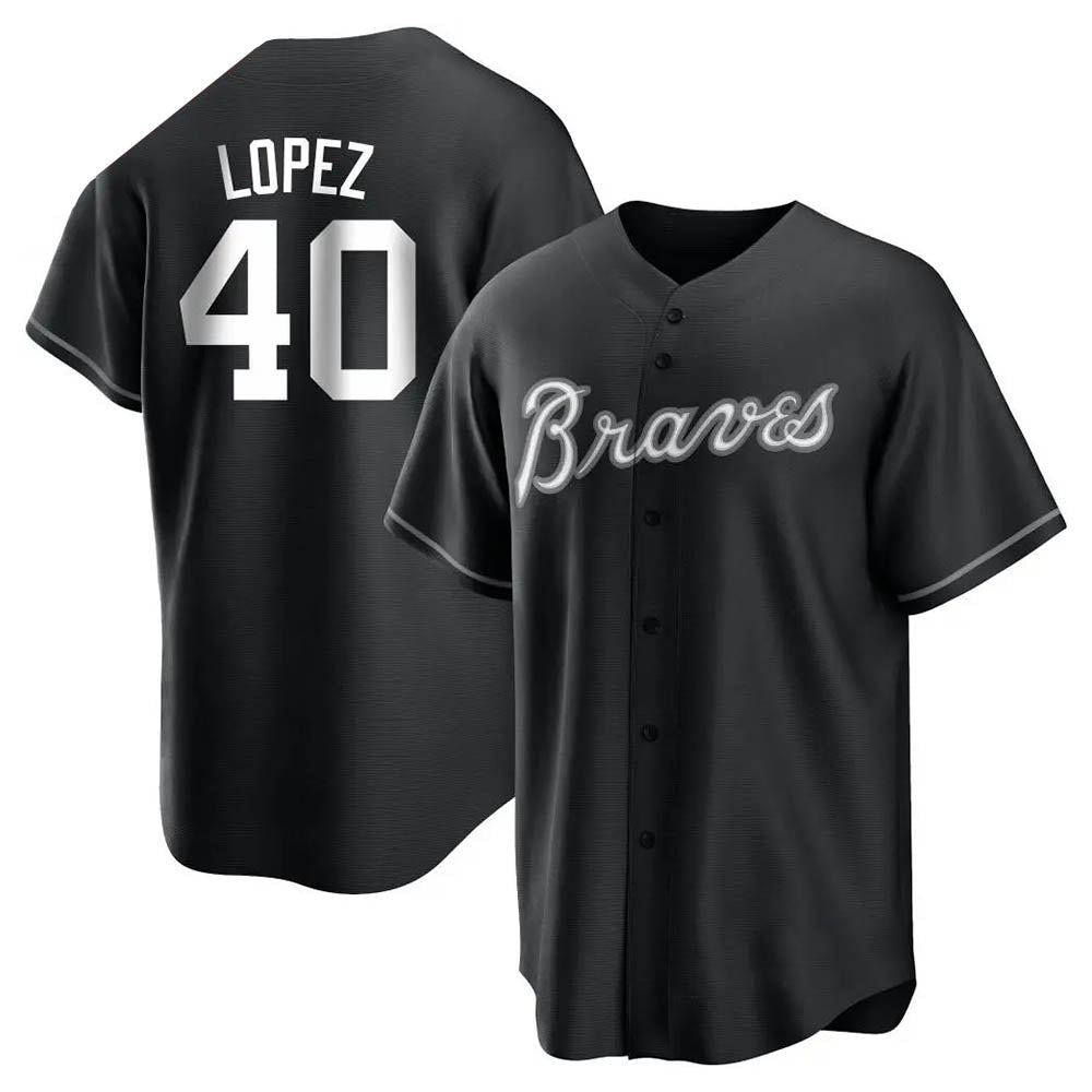 Tlead A.Braves #40 Reynaldo Lopez player Black&White Replica Stitched Jerseys