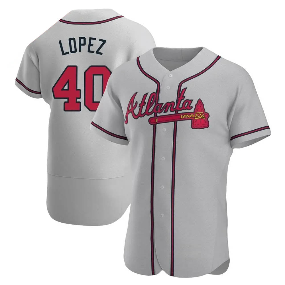 Tlead A.Braves #40 Reynaldo Lopez player Gray Authentic Road Stitched Jerseys