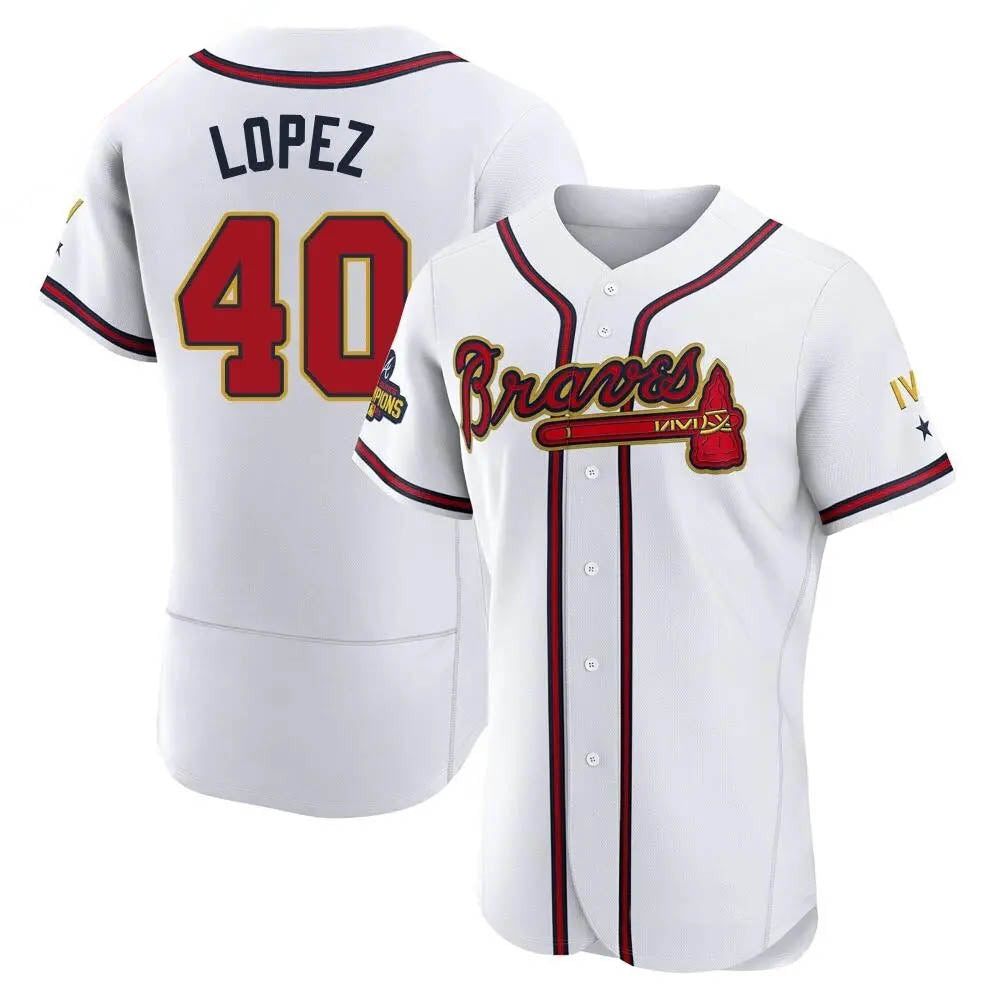 Tlead A.Braves #40 Reynaldo Lopez player White&Gold Authentic Program Stitched Jerseys