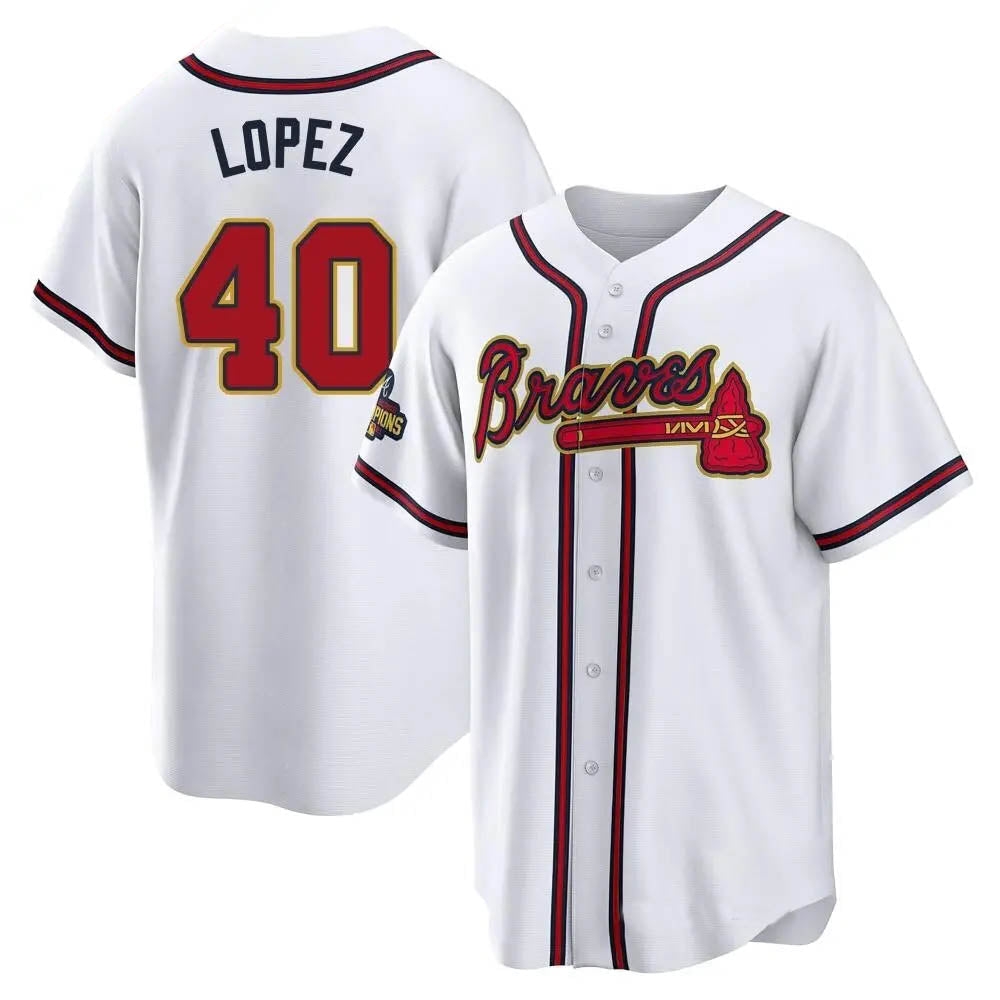 Tlead A.Braves #40 Reynaldo Lopez player White&Gold Replica Program Stitched Jerseys