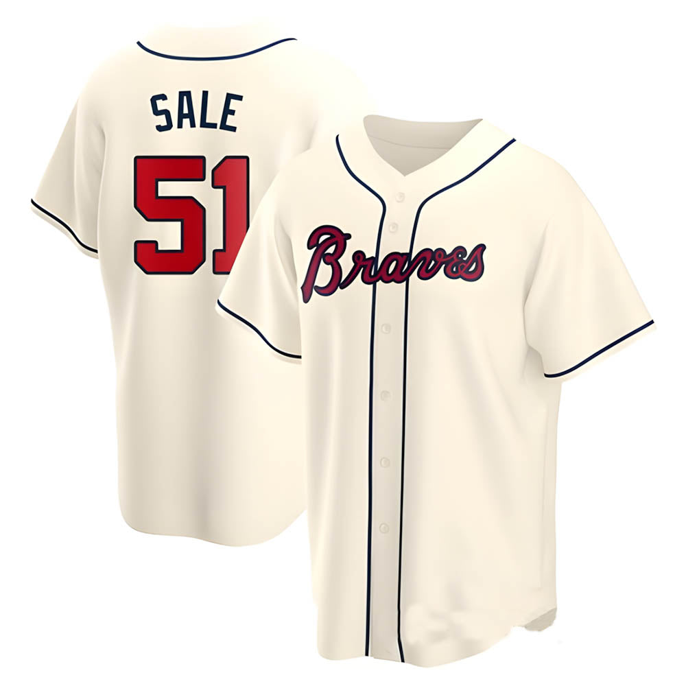 Tlead A.Braves #51 Chris Sale Player Navy Cream Alternate Replica Stitched Jerseys