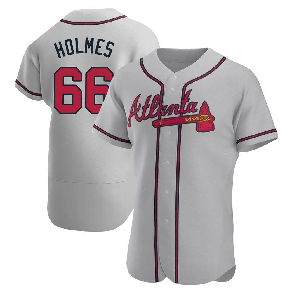 Tlead A.Braves #66 Grant Holmes Player Gray Authentic Road Stitched Jerseys