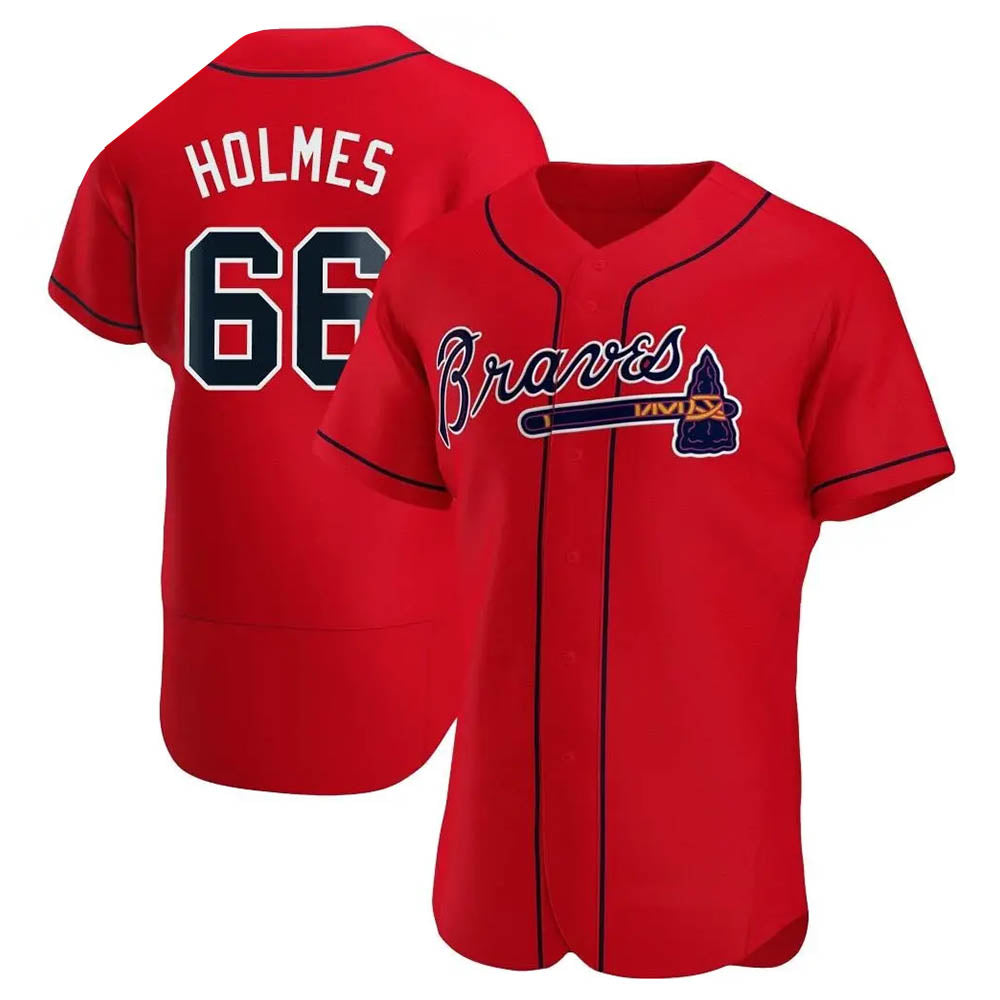 Tlead A.Braves #66 Grant Holmes Player Red Authentic Alternate Stitched Jerseys