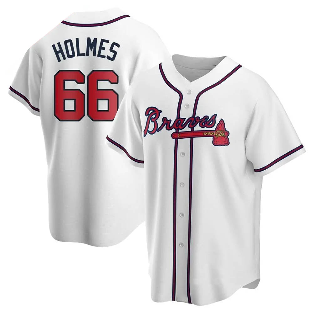Tlead A.Braves #66 Grant Holmes Player White Replica Home Stitched Jerseys