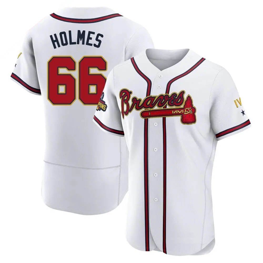 Tlead A.Braves #66 Grant Holmes Player White&Gold Authentic Program Stitched Jerseys