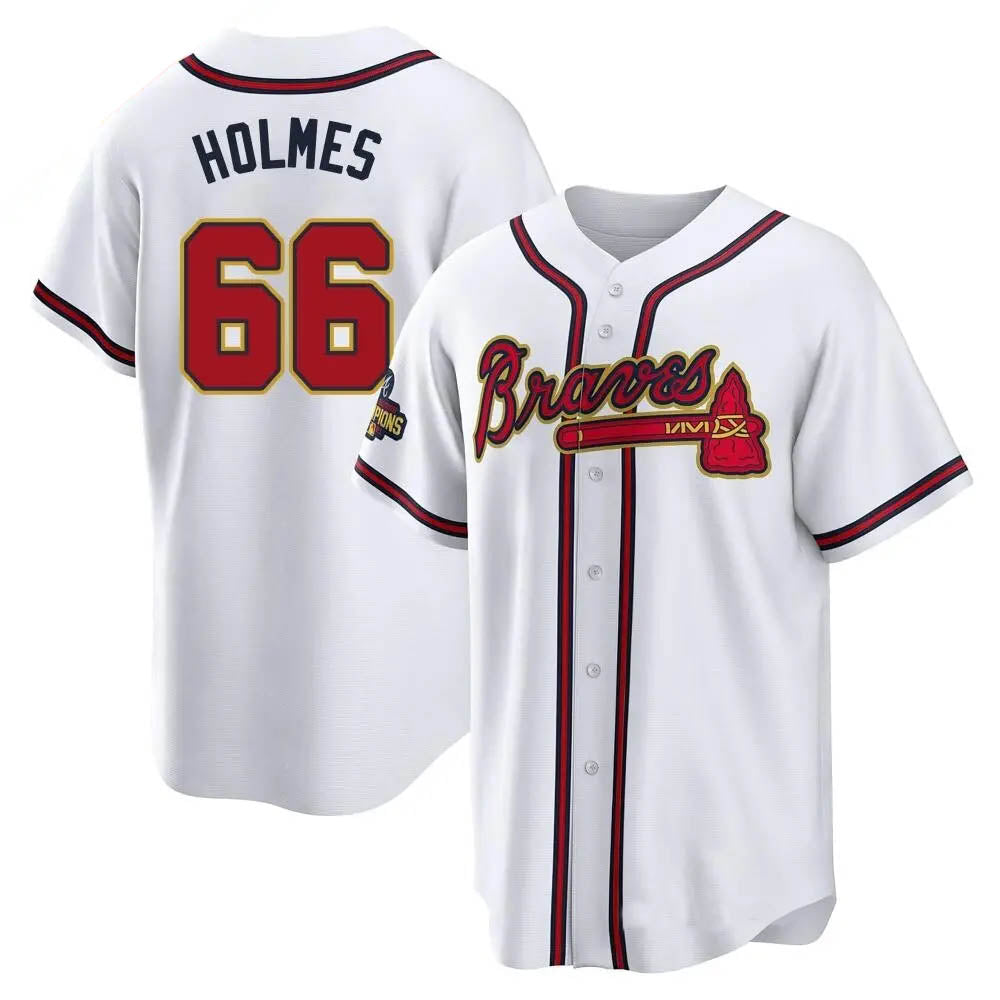 Tlead A.Braves #66 Grant Holmes Player White&Gold Replica Program Stitched Jerseys
