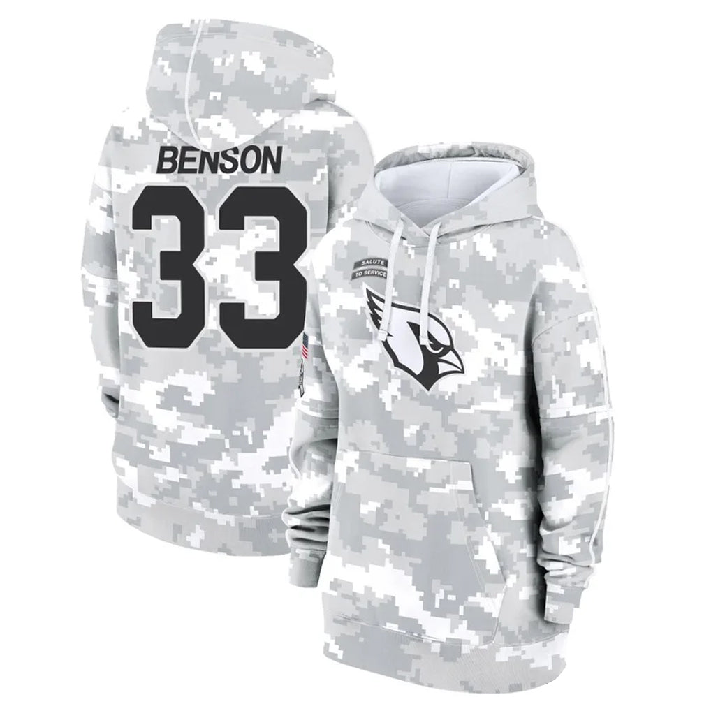 Tlead A.Cardinals #33 Trey Benson Player Arctic Camo Salute to Service Hoodies Stitched Jerseys